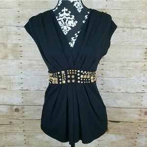 Anthro Eva Franco Gold Studded v-Neck w Pockets!